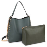 Dasein Classic Faux Leather 2-in-1 Hobo Bag with Studs design on both sides and with Matching Accessory Bag inside