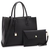 Dasein Medium Satchel with  Hanging Padlock Deco and Matching Wristlet